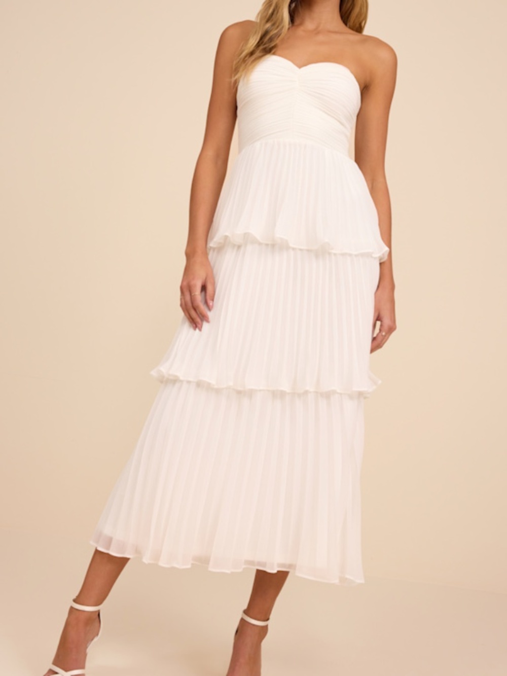 Lulus Seriously Sensational White Strapless Tiered Midi Dress - Size S